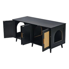 47.2-Inch Cat Litter Box Enclosure for 2 Cats Hidden Cabinet with Rattan Doors (Black)