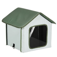 Elevated Heated Cat House with Timer Foldable Outdoor Shelter Heated Pad for Winter Green (Small)