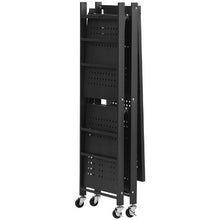 3-Tier Foldable Storage Shelf 30 x 13 x 36 Inch Metal Shelving Unit with Wheels & Hooks No Assembly (Black)