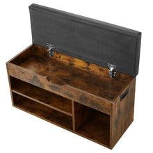 Entryway Shoe Bench 31.7 x 12.0 x 17.5 Inch with Lift Top Storage 300lbs Capacity Cushion Seat & 3 Cabinets (Brown + Black)