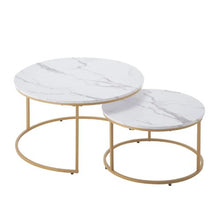31-32 In Nesting Coffee Table Set of 2 Round (White & Gold)