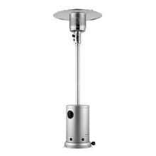 50,000 BTU Propane Patio Heater Hammered Metal Round Table & Wheels (Silver)