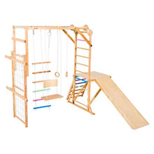 8-in-1 Indoor Playground Jungle Gym, Wooden Playset with Swing, Slide, Climbing Net & More for Kids