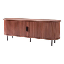 58 In Boho TV Stand with Adjustable Shelves & Rolling Door for Living Room Bedroom (Brown)
