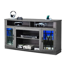 65 In TV Stand Farmhouse Entertainment Center with Light Strip Wooden Cabinet with Glass Doors and Adjustable Shelves for Home