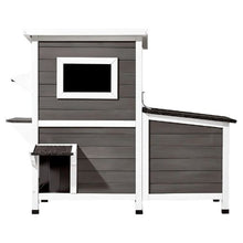 2-Story Outdoor Cat House for 3 Cats Elevated Feral Shelter with Stairs Clear Window & Flap Doors Waterproof 42" x 25" x 34"