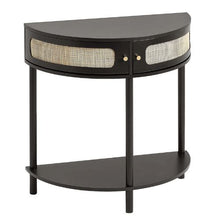Half-Moon Rattan Console Table with Storage, (Black)