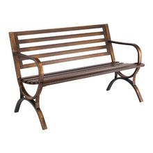 50-Inch Outdoor Bench Carbon Steel Frame with Slatted Backrest and Round Armrests – Weatherproof for Garden Park Yard Front Porch Antique Bronze