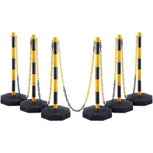 Adjustable Traffic Delineator Posts, 6 Pack with Fillable Base & 8FT Chain Yellow/Black for Traffic Control