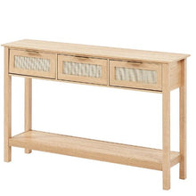 Rattan Console Table with 3 Drawers & Sliding Door