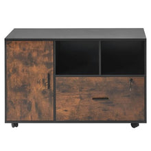 Wood File Cabinet Rolling Storage with Adjustable Shelves & Lockable Printer Stand