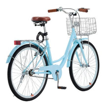 26" Light Blue Beach Cruiser Bike 1-Speed with Basket & Rear Rack for Cycling Exercise & Shopping