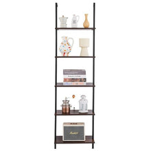 5-Tier Ladder Shelf 17.3 x 11.8 Inch Wall-Mounted Bookshelf with Metal Frame (Black)