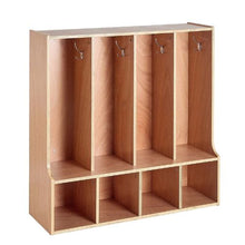 4-Section Toddler Cubby Storage Organizer with Coat Hooks Natural