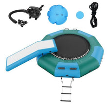 10FT Inflatable Water Bouncer Floating Trampoline with Slide 3-Step Ladder & Electric Air Pump for Pool and Lake