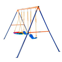 Backyard Swing Set 600lbs Capacity 1 Saucer Swing 2 Belt Swings Heavy-Duty Metal A-Frame Adjustable Rope