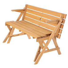 2-in-1 Foldable Picnic Table & Bench Set Transforming Wooden Outdoor Table with Umbrella Hole Portable (Brown)
