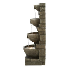 35.63" 4-Tier Outdoor Cascading Water Fountain – Block Stack Style Floor Fountain with LED Light & Pump for Garden Patio & Home