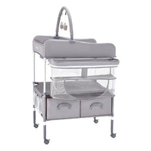 Adjustable Baby Changing Table with Drawers Foldable Diaper Station with Wheels Side Basket Hanging Rod & Star Toys (Light Gray)