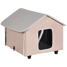Elevated Heated Cat House with Timer Foldable Outdoor Shelter Heated Pad for Winter Brown (Medium)