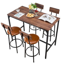 5-Piece Bar Table Set, 47″ Rectangular Pub Table with 4 Stools, Rounded Edges Walnut & (Black)