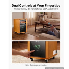 Infrared Heater 1500W Electric Space Heater 3 Heat Settings Remote 12H Timer Wheels (Light Wood)