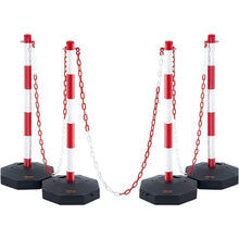 Adjustable Traffic Delineator Post Cones 4 Pack with Fillable Base & 8FT Chain Red & White for Parking Lot & Road Safety