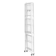 4-Tier Foldable Metal Storage Shelf with Wheels & Hooks No Assembly Shelving Unit for Pantry Kitchen Garage (White)