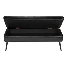 Black PU Leather Storage Ottoman Bench Metal Legs Entryway Shoe Bench