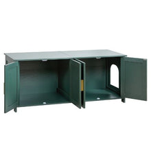47.2-Inch Cat Litter Box Enclosure Hidden Cabinet with 4 Doors & 2 Entries Kitty House Side Table Fits Most Litter Boxes (Green)