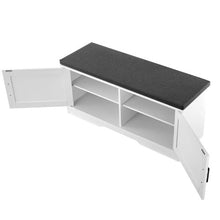 39.4 x 14.0 x 18.1 In Shoe Storage Bench with Padded Seat 2 Barn Doors & Adjustable Shelf (White + Black)