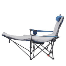 Reclining Camping Chair – 4 Position Folding Lounger with Footrest & Cushion (Blue)