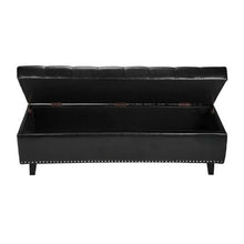  Button-Tufted PU Leather Storage Ottoman Bench with Solid Wood Legs Upholstered Shoe Bench (Black)