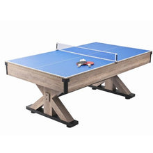 7ft 3-in-1 Pool Dining Tennis Table – Wood Finish Grey Cloth for Family Game Room Kids Adults