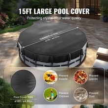 15 Ft Round Black PVC Pool Cover Solar Winter Waterproof & Dustproof with Drawstring