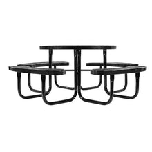 Outdoor Picnic Table Set 46" Round Patio Table with Benches Heavy-Duty Steel Umbrella Hole, Weather-Resistant (Black)