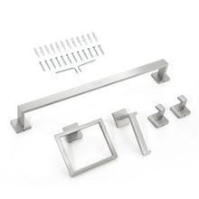 Brushed Nickel 5-Piece Bathroom Hardware Set 24-inch Towel Bar Towel Rack 2 Robe Hooks Toilet Paper Holder Wall Mounted