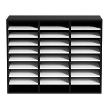 27-Compartment Wood Literature Organizer with Adjustable Shelves MDF Mail Center (Black & White)