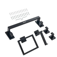 Matte Black 5-Piece Bathroom Hardware Set 16-inch Towel Bar Towel Rack 2 Robe Hooks Toilet Paper Holder Wall Mounted