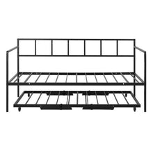 Twin Metal Daybed with Pop-Up Trundle Space-Saving Sofa Bed Heavy-Duty Frame Lockable Casters (Black)