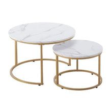 Round Nesting Coffee Tables Set of 2 – White & Gold