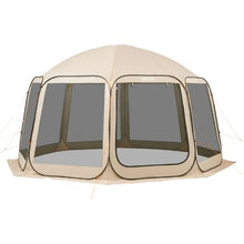15 x 13.8 ft Pop-Up Screen Tent 12–15 Person Large Screened Canopy Shelter with Netting Sides Stakes & Carry Bag – (Beige)