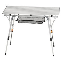 Portable Roll Up Camping Table – Adjustable Aluminum Table with Mesh Shelf & Carry Bag (Silver)