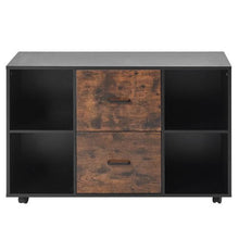 2-Drawer Wooden File Cabinet Rolling Storage with Open Shelves & Lockable Wheels