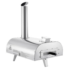 Outdoor Pizza Oven 12" Pellet Wood-Fired Pizza Maker with Thermometer Pizza Stone & Carry Bag (Silver)