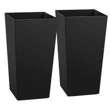 30" Tall Planters Black Tapered Outdoor Flower Pots with Casters (Set of 2)