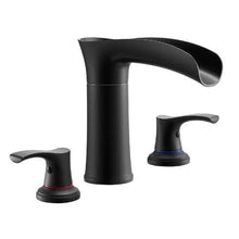 Roman Tub Faucet 3-Hole Waterfall Bathtub Faucet Set with 2 Handles Deck-Mount Matte Black Zinc Alloy