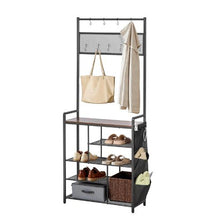 70.9" Hall Tree Coat Rack with Shoe Storage 4-Tier Organizer Hooks Side Pocket Wire Shelf Steel Frame for Entryway Bedroom Closet