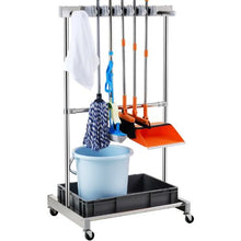 Garden Tool Organizer 10-Slot Metal Rack with Hooks & Wheels for Rakes Brooms & Shovels