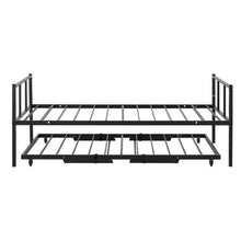 Twin Metal Daybed with Pop-Up Trundle Space-Saving Heavy-Duty Frame 2 Lockable Casters (Black)